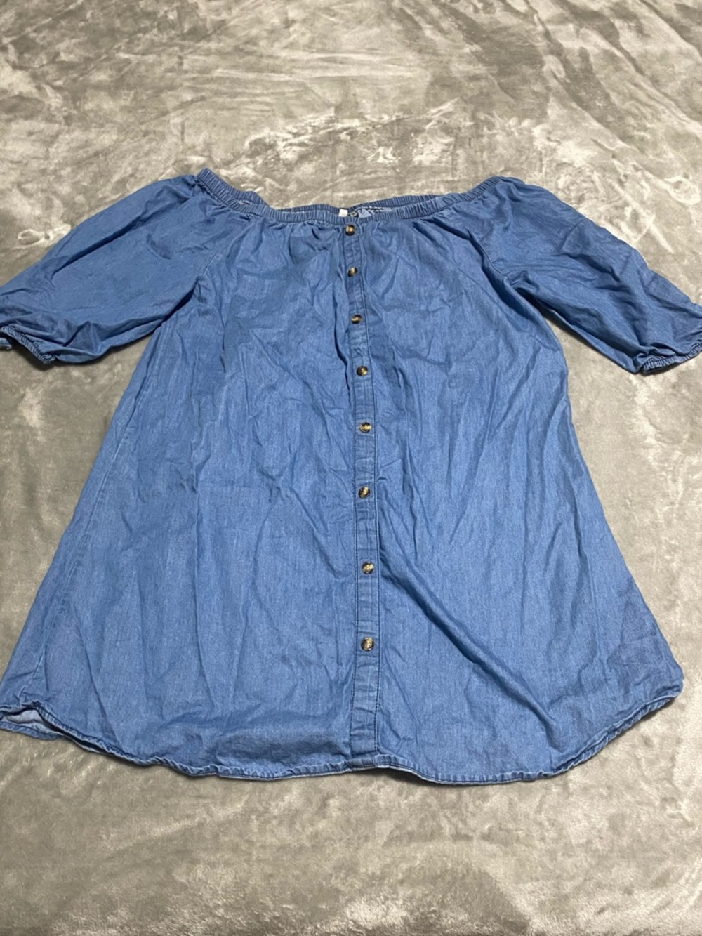 Blue Off-Shoulder Button-Front Denim Tunic